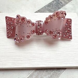 Sparkly Large Lavender Bow Barrette with Pink Crystals, Made in France